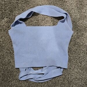 Chic Light Blue Ribbed Knit Top